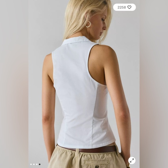 UO Party Girl Cotton-Blend Button Down Sleeveless Shirt - Picture 2 of 5
